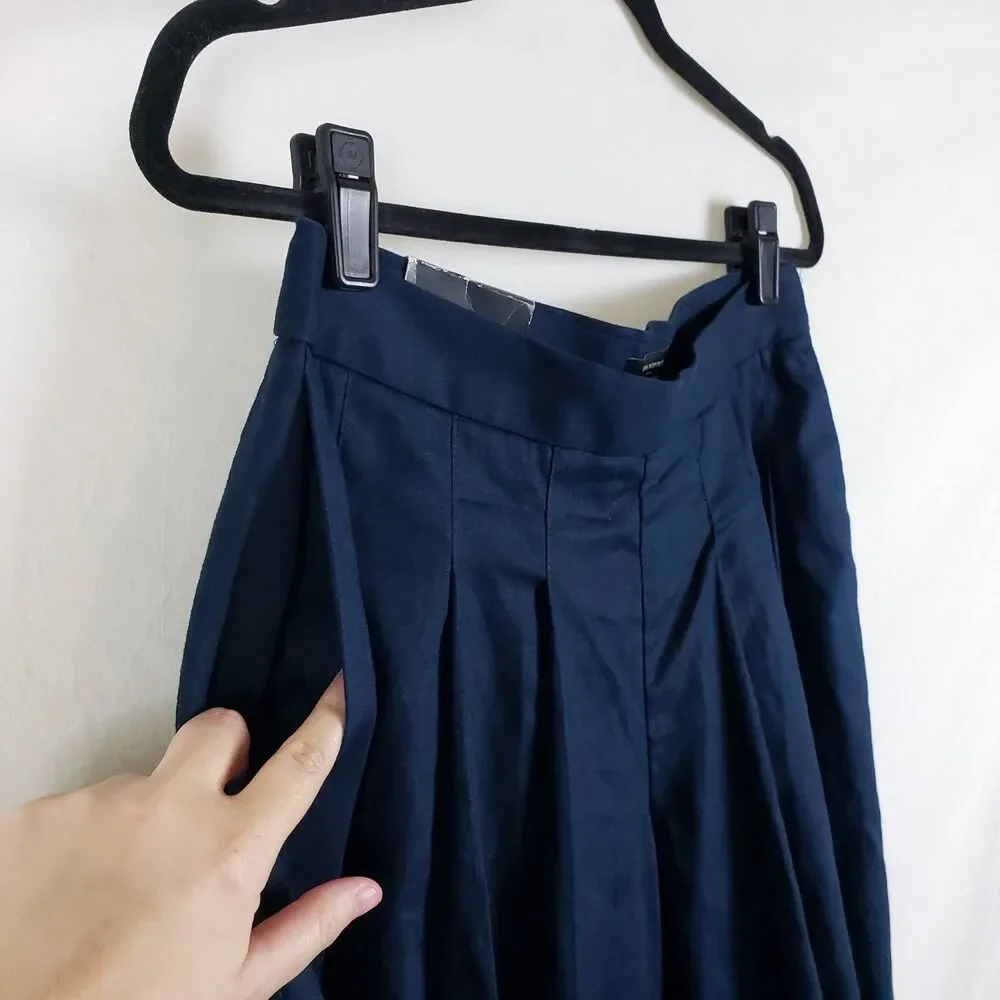 Banana Republic Minimalist Linen Blend Pleated Wide Leg Pants Womens 6P Navy